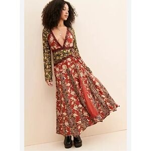Sold Out Free People Floral V-Neck Maxi Dress Large